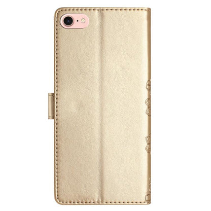 For iPhone 16e Cherry Blossom Butterfly Skin Feel Embossed PU Phone Case(Gold) - iPhone 16e Cases by buy2fix | Online Shopping UK | buy2fix