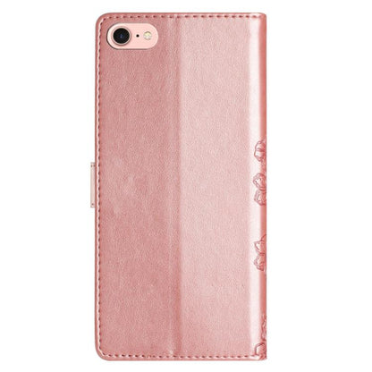 For iPhone 16e Cherry Blossom Butterfly Skin Feel Embossed PU Phone Case(Rose Gold) - iPhone 16e Cases by buy2fix | Online Shopping UK | buy2fix