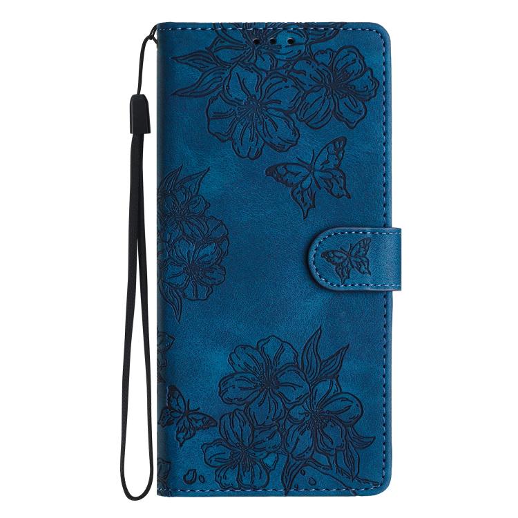 For iPhone Air Cherry Blossom Butterfly Skin Feel Embossed PU Phone Case(Blue) - iPhone Air Cases by buy2fix | Online Shopping UK | buy2fix