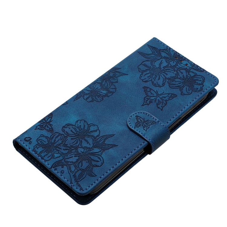 For iPhone Air Cherry Blossom Butterfly Skin Feel Embossed PU Phone Case(Blue) - iPhone Air Cases by buy2fix | Online Shopping UK | buy2fix