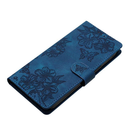 For iPhone Air Cherry Blossom Butterfly Skin Feel Embossed PU Phone Case(Blue) - iPhone Air Cases by buy2fix | Online Shopping UK | buy2fix