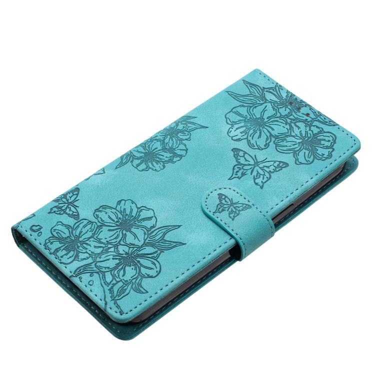 For iPhone Air Cherry Blossom Butterfly Skin Feel Embossed PU Phone Case(Green) - iPhone Air Cases by buy2fix | Online Shopping UK | buy2fix