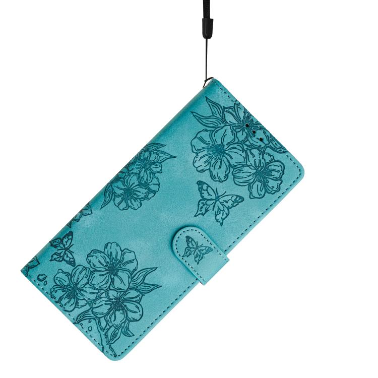 For iPhone Air Cherry Blossom Butterfly Skin Feel Embossed PU Phone Case(Green) - iPhone Air Cases by buy2fix | Online Shopping UK | buy2fix