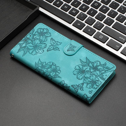 For iPhone Air Cherry Blossom Butterfly Skin Feel Embossed PU Phone Case(Green) - iPhone Air Cases by buy2fix | Online Shopping UK | buy2fix