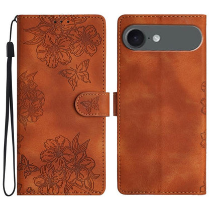 For iPhone Air Cherry Blossom Butterfly Skin Feel Embossed PU Phone Case(Brown) - iPhone Air Cases by buy2fix | Online Shopping UK | buy2fix