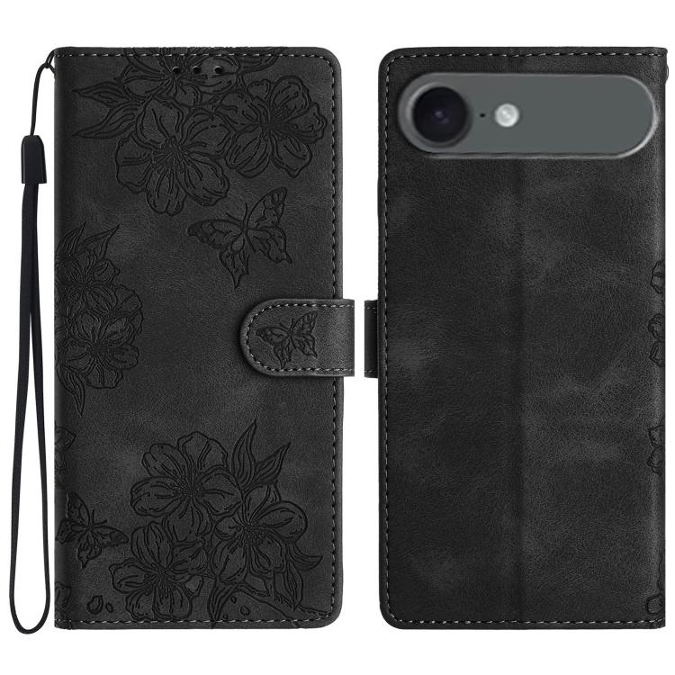 For iPhone Air Cherry Blossom Butterfly Skin Feel Embossed PU Phone Case(Black) - iPhone Air Cases by buy2fix | Online Shopping UK | buy2fix