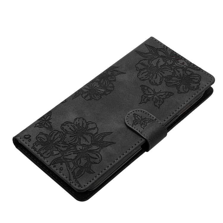 For iPhone Air Cherry Blossom Butterfly Skin Feel Embossed PU Phone Case(Black) - iPhone Air Cases by buy2fix | Online Shopping UK | buy2fix