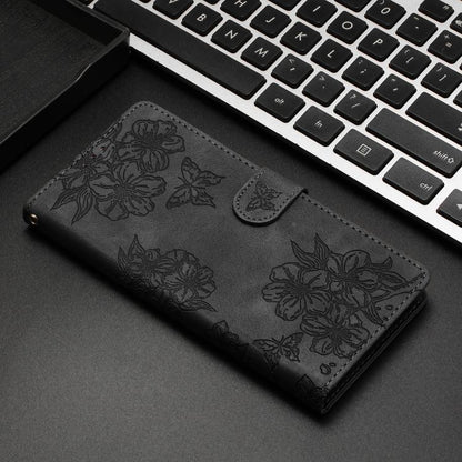 For iPhone Air Cherry Blossom Butterfly Skin Feel Embossed PU Phone Case(Black) - iPhone Air Cases by buy2fix | Online Shopping UK | buy2fix