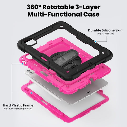 For iPad Pro 11 2025 / 2024 Silicone Hybrid PC Tablet Case with Shoulder Strap(Rose Red + Black) by buy2fix