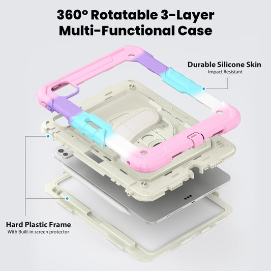 For iPad Pro 11 2025 / 2024 Silicone Hybrid PC Tablet Case with Shoulder Strap(Camouflage Pink) by buy2fix