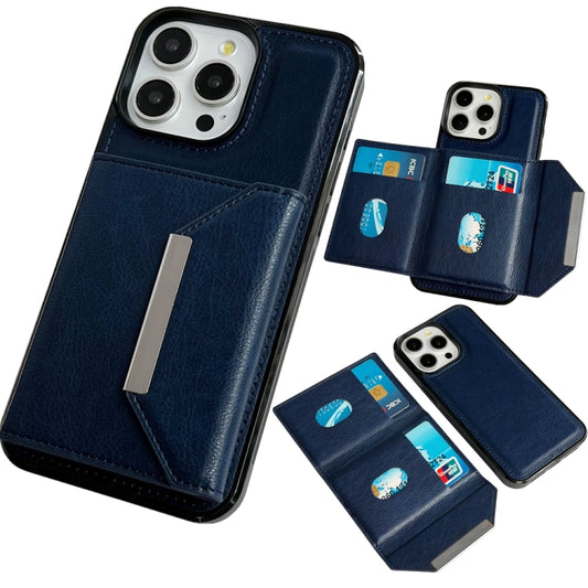 For iPhone 16 Pro Max Solid Color Metal Buckle Card Slots Bag Phone Case(Blue) by buy2fix