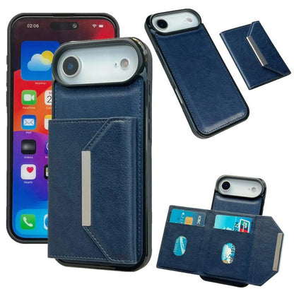 For iPhone Air Solid Color Metal Buckle Card Slots Bag Phone Case(Blue) - iPhone Air Cases by buy2fix | Online Shopping UK | buy2fix