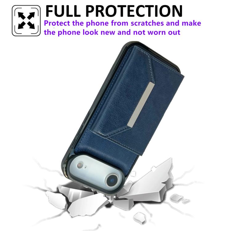 For iPhone Air Solid Color Metal Buckle Card Slots Bag Phone Case(Blue) - iPhone Air Cases by buy2fix | Online Shopping UK | buy2fix
