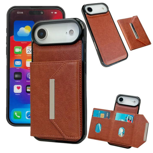 For iPhone Air Solid Color Metal Buckle Card Slots Bag Phone Case(Brown) - iPhone Air Cases by buy2fix | Online Shopping UK | buy2fix