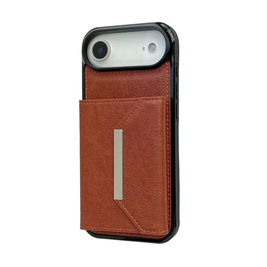For iPhone Air Solid Color Metal Buckle Card Slots Bag Phone Case(Brown) - iPhone Air Cases by buy2fix | Online Shopping UK | buy2fix