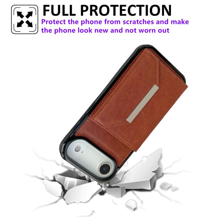 For iPhone Air Solid Color Metal Buckle Card Slots Bag Phone Case(Brown) - iPhone Air Cases by buy2fix | Online Shopping UK | buy2fix