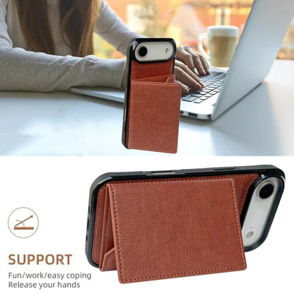For iPhone Air Solid Color Metal Buckle Card Slots Bag Phone Case(Brown) - iPhone Air Cases by buy2fix | Online Shopping UK | buy2fix