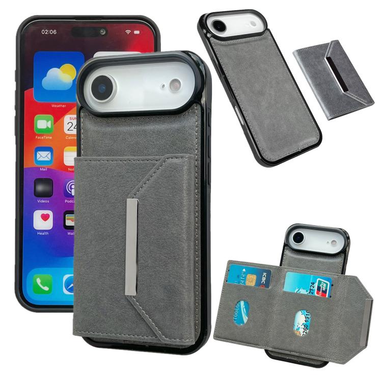 For iPhone Air Solid Color Metal Buckle Card Slots Bag Phone Case(Grey) - iPhone Air Cases by buy2fix | Online Shopping UK | buy2fix