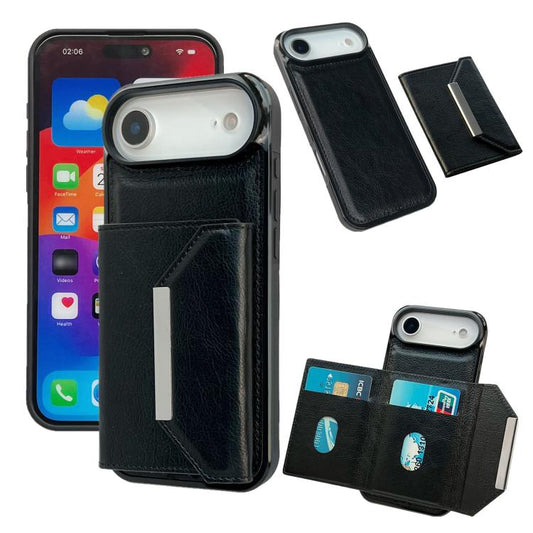 For iPhone Air Solid Color Metal Buckle Card Slots Bag Phone Case(Black) - iPhone Air Cases by buy2fix | Online Shopping UK | buy2fix