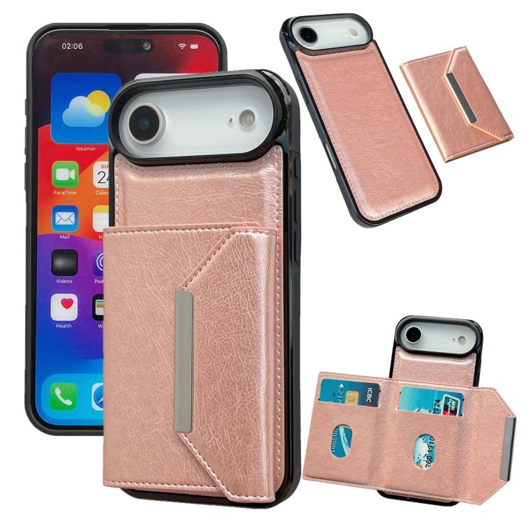 For iPhone Air Solid Color Metal Buckle Card Slots Bag Phone Case(Rose Gold) - iPhone Air Cases by buy2fix | Online Shopping UK | buy2fix