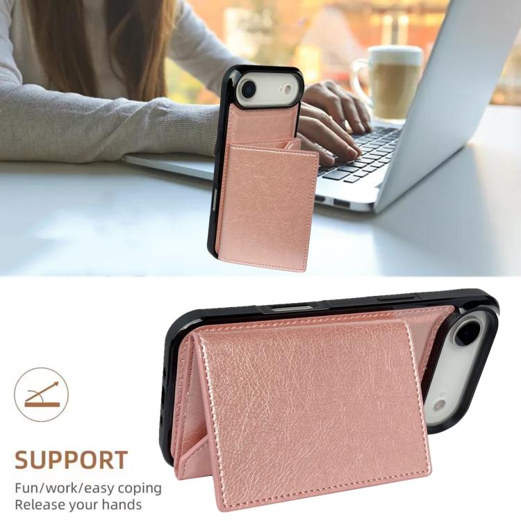 For iPhone Air Solid Color Metal Buckle Card Slots Bag Phone Case(Rose Gold) - iPhone Air Cases by buy2fix | Online Shopping UK | buy2fix