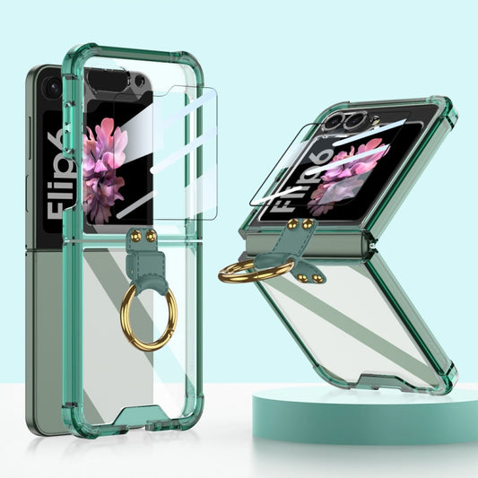 For Samsung Galaxy Z Flip6 / Flip7 FE GKK Airbag Ring Full Coverage Phone Case with Tempered Film(Green) - Galaxy Z Flip6 5G Cases by GKK | Online Shopping UK | buy2fix