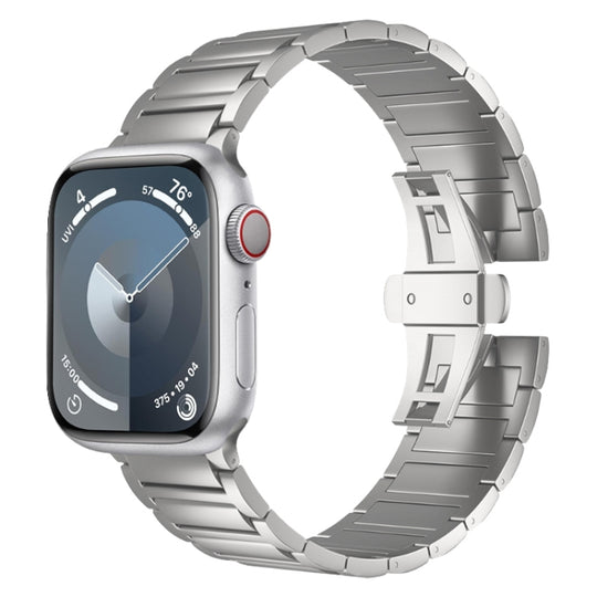 For Apple Watch Series 3 42mm I-shaped Butterfly Buckle Titanium Alloy Watch Band(Silver)