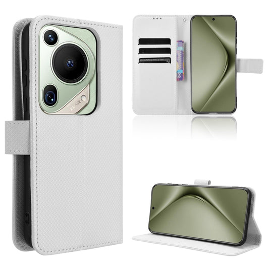 For Huawei Pura 70 Pro / 70 Pro+ Diamond Texture Leather Phone Case(White) - Huawei Cases by buy2fix | Online Shopping UK | buy2fix