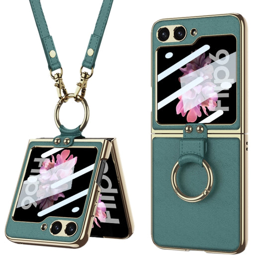 For Samsung Galaxy Z Flip6 / Flip7 FE GKK Integrated Electroplating Leather Phone Case with Ring/Strap(Green) - Galaxy Z Flip6 5G Cases by GKK | Online Shopping UK | buy2fix