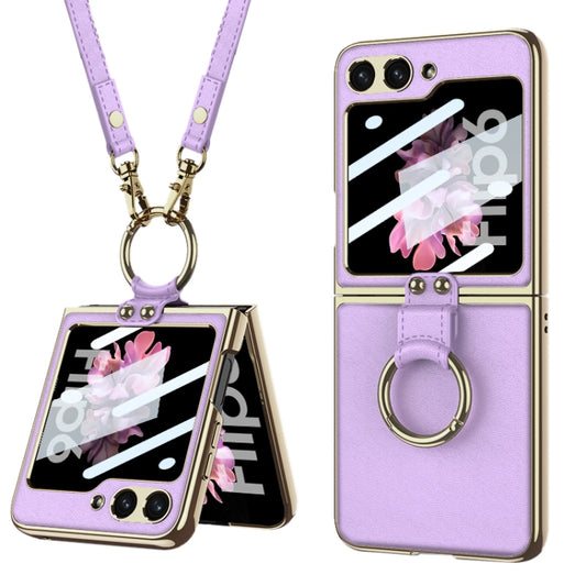 For Samsung Galaxy Z Flip6 / Flip7 FE GKK Integrated Electroplating Leather Phone Case with Ring/Strap(Purple) - Galaxy Z Flip6 5G Cases by GKK | Online Shopping UK | buy2fix