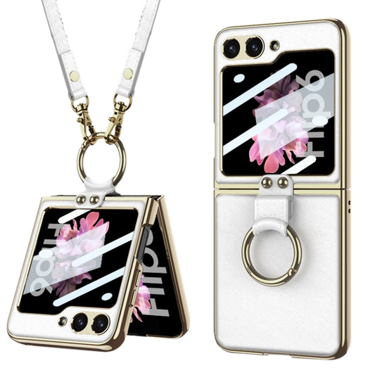 For Samsung Galaxy Z Flip6 / Flip7 FE GKK Integrated Electroplating Leather Phone Case with Ring/Strap(White) - Galaxy Z Flip6 5G Cases by GKK | Online Shopping UK | buy2fix