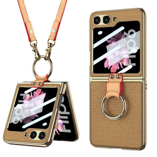For Samsung Galaxy Z Flip6 / Flip7 FE GKK Integrated Electroplating Leather Phone Case with Ring/Strap(Yellow) - Galaxy Z Flip6 5G Cases by GKK | Online Shopping UK | buy2fix