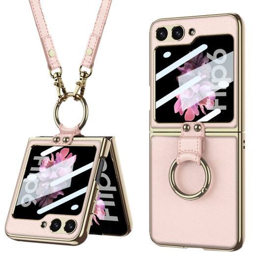 For Samsung Galaxy Z Flip6 / Flip7 FE GKK Integrated Electroplating Leather Phone Case with Ring/Strap(Pink) - Galaxy Z Flip6 5G Cases by GKK | Online Shopping UK | buy2fix