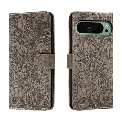 For Google Pixel 9 Lace Flower Embossing Flip Leather Phone Case(Grey) by buy2fix