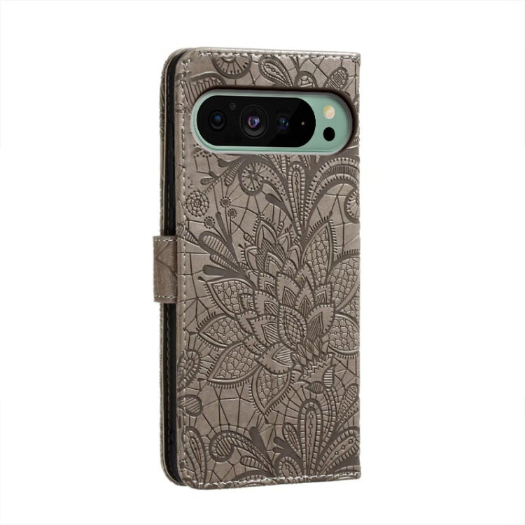For Google Pixel 9 Lace Flower Embossing Flip Leather Phone Case(Grey) by buy2fix
