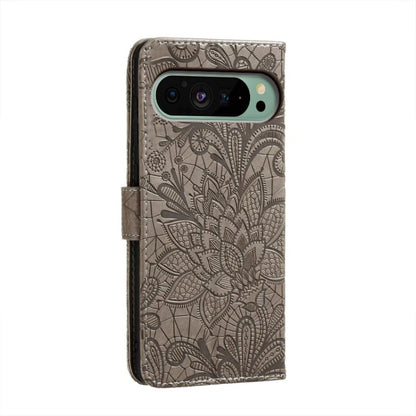 For Google Pixel 9 Lace Flower Embossing Flip Leather Phone Case(Grey) by buy2fix