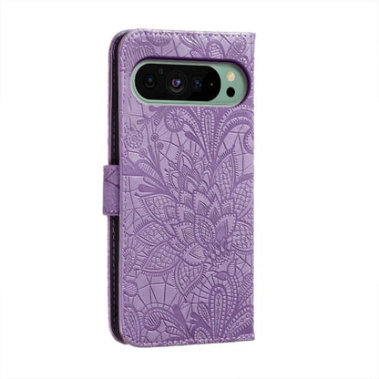 For Google Pixel 9 Lace Flower Embossing Flip Leather Phone Case(Purple) by buy2fix
