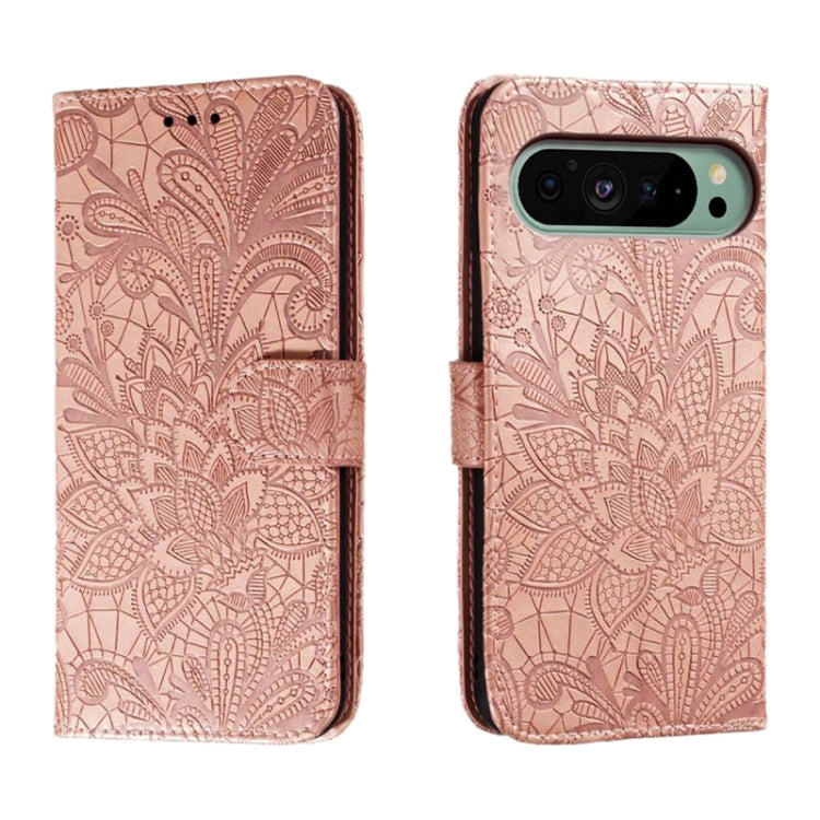 For Google Pixel 9 Lace Flower Embossing Flip Leather Phone Case(Rose Gold) by buy2fix