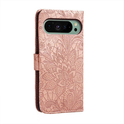 For Google Pixel 9 Lace Flower Embossing Flip Leather Phone Case(Rose Gold) by buy2fix