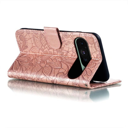 For Google Pixel 9 Lace Flower Embossing Flip Leather Phone Case(Rose Gold) by buy2fix
