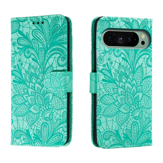 For Google Pixel 9 Lace Flower Embossing Flip Leather Phone Case(Green) by buy2fix
