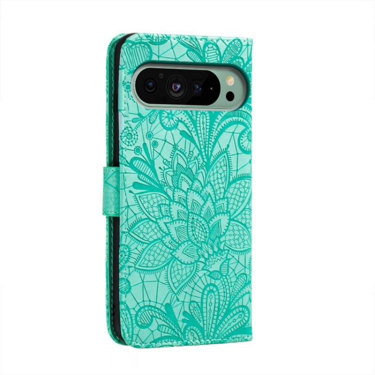 For Google Pixel 9 Lace Flower Embossing Flip Leather Phone Case(Green) by buy2fix