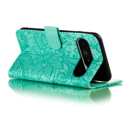 For Google Pixel 9 Lace Flower Embossing Flip Leather Phone Case(Green) by buy2fix