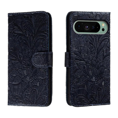 For Google Pixel 9 Lace Flower Embossing Flip Leather Phone Case(Dark Blue) by buy2fix