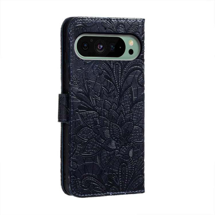 For Google Pixel 9 Lace Flower Embossing Flip Leather Phone Case(Dark Blue) by buy2fix