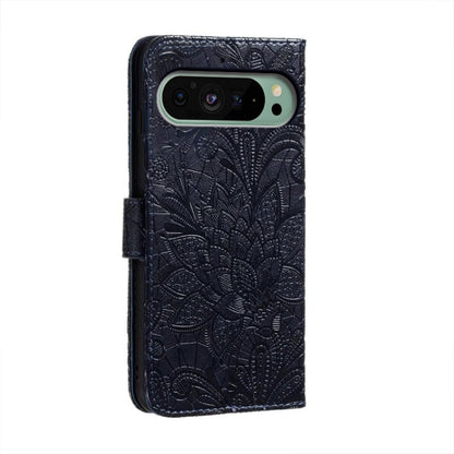 For Google Pixel 9 Lace Flower Embossing Flip Leather Phone Case(Dark Blue) by buy2fix