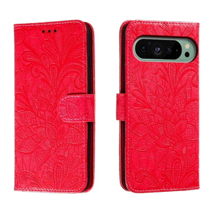 For Google Pixel 9 Lace Flower Embossing Flip Leather Phone Case(Red) by buy2fix