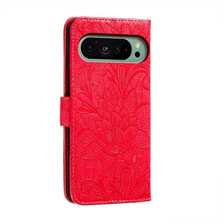 For Google Pixel 9 Lace Flower Embossing Flip Leather Phone Case(Red) by buy2fix
