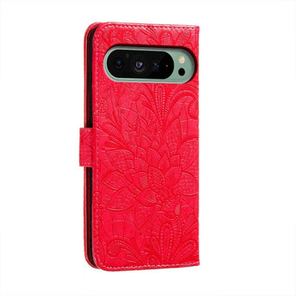 For Google Pixel 9 Lace Flower Embossing Flip Leather Phone Case(Red) by buy2fix