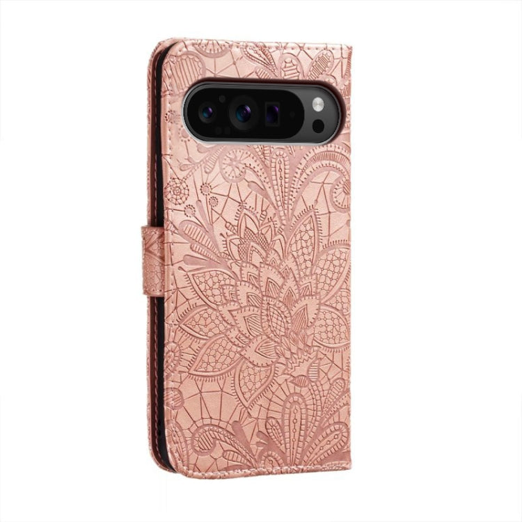 For Google Pixel 9 Pro Lace Flower Embossing Flip Leather Phone Case(Rose Gold) by buy2fix